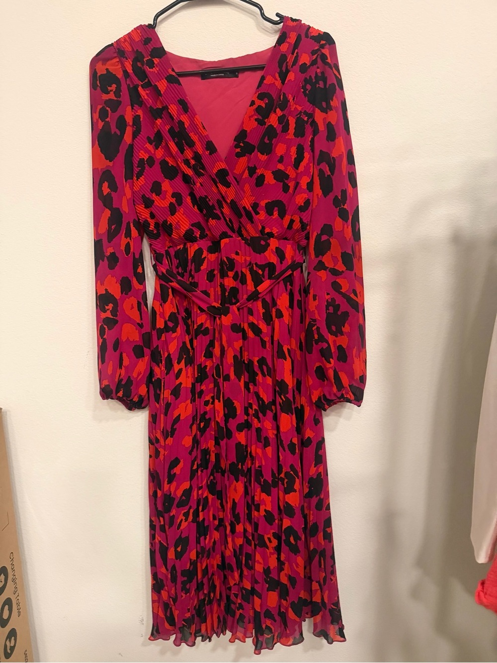 SHEIN Pink & Red Animal Print Long Sleeve Wrap Dress